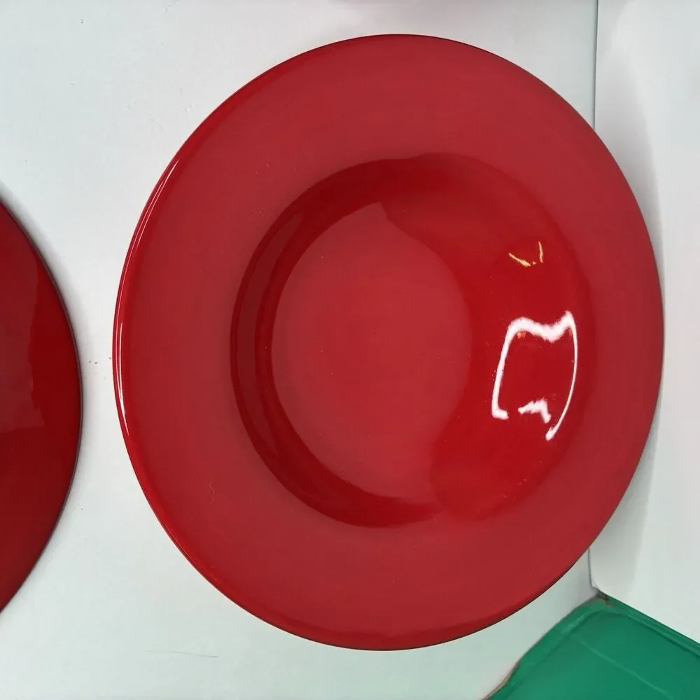 Pottery Barn Rimmed 10 1/4 In Pasta Soup Bowls Sausalito Cherry Red Set Of 4